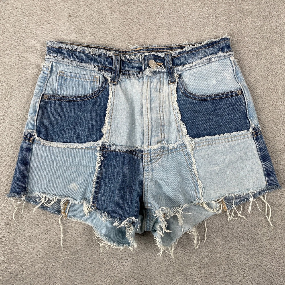 Wild Fable Patchwork Denim Shorts Womens 00 Blue High Rise Cutoff Frayed Hem